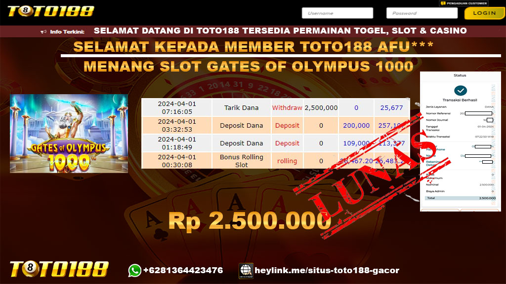 Bukti Jp Kemenangan gates Of Olympus 1000 01 April 2024