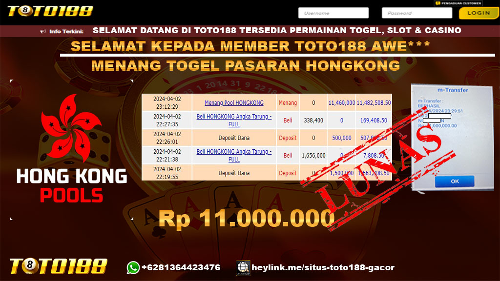 Bukti Jp kemenangan Togel Pasaran Hongkong 02 April 2024