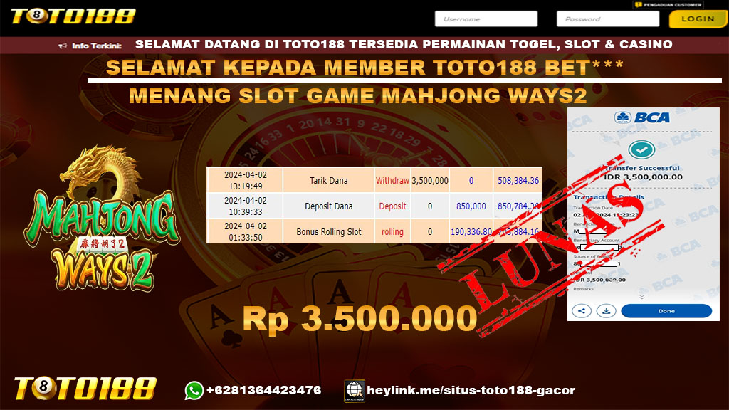 Bukti Jp Kemenangan Mahjong Ways2 2 April 2024
