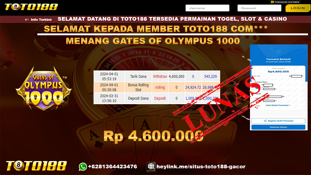 Bukti Jp Kemenangan GAtes Of Olympus 1000 01 April 2024