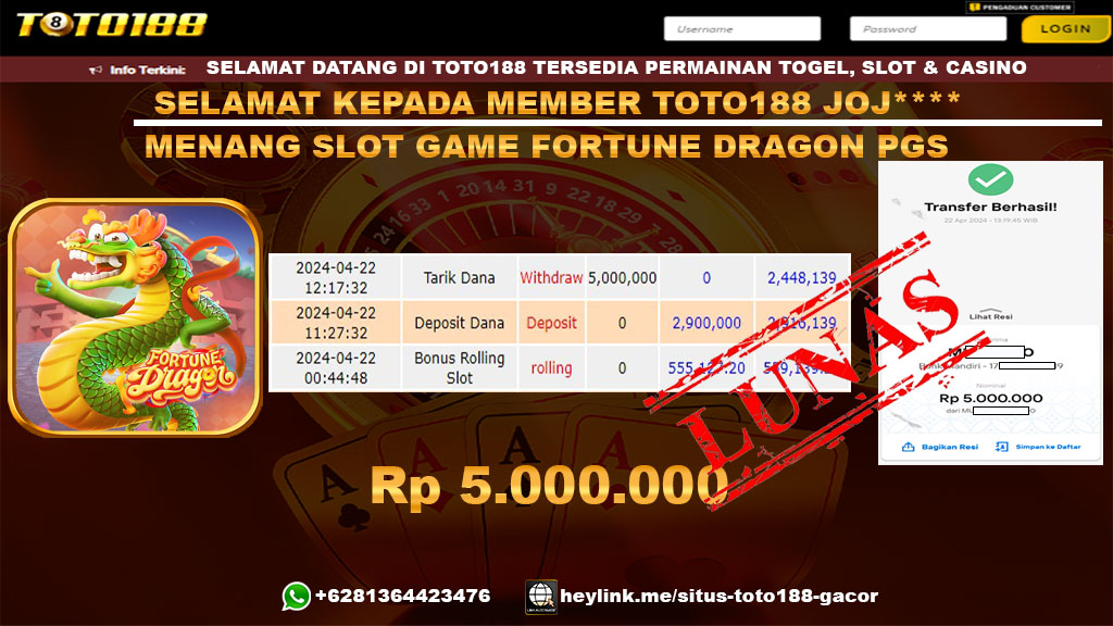 Bukti Jp Kemenangan Fortune Dragon Pgs 22 April 2024