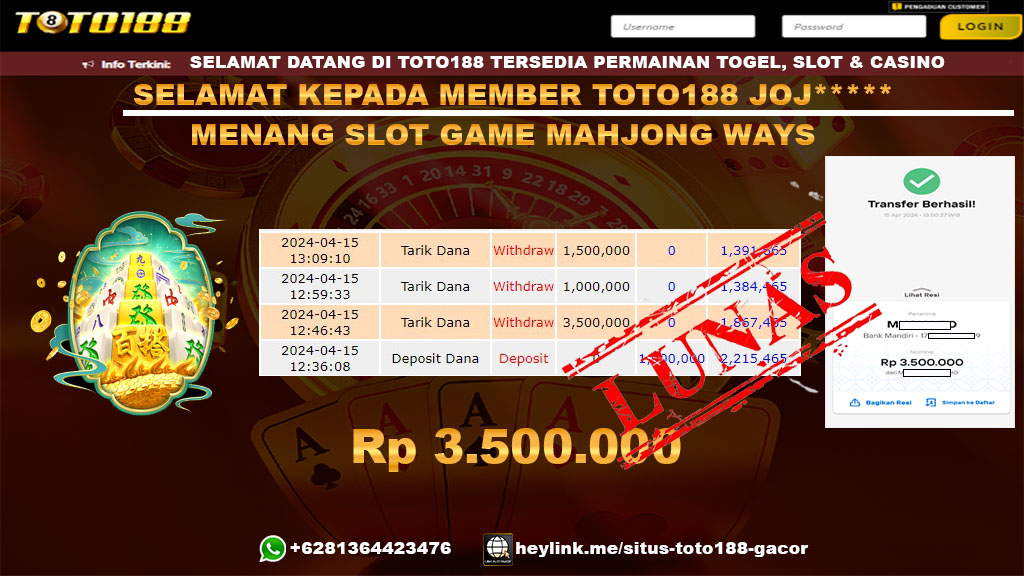 Bukti Jp Kemenangan Slot Game Mahjong Ways 15 April 2024