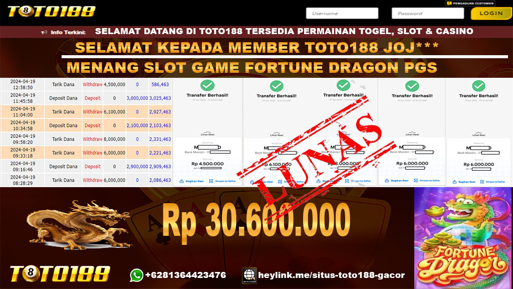 Bukti Jp Kemenangan Fortune Dragon PGS 19 April 2024