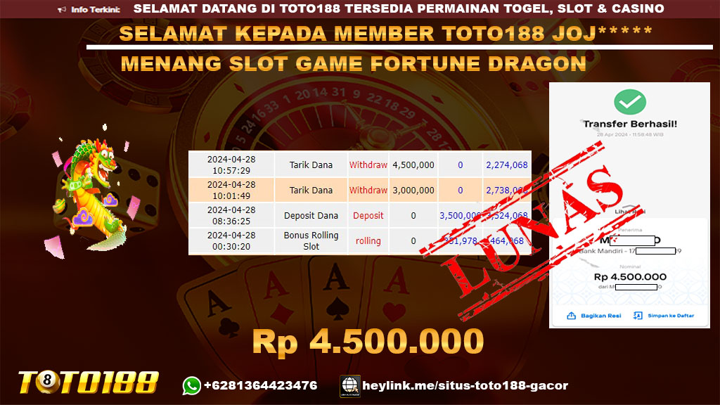 Bukti Jp Kemenangan Fortune Dragon 28 April 2024