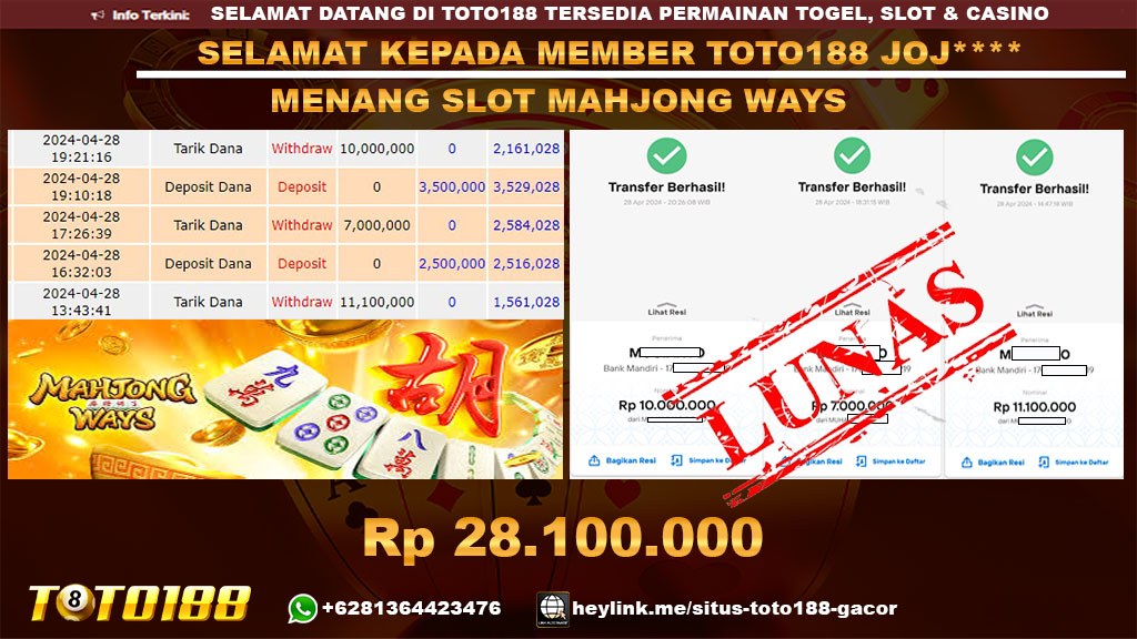 Bukti Jp kemenangan Slot Game Mahjong WAys 28 April 2024