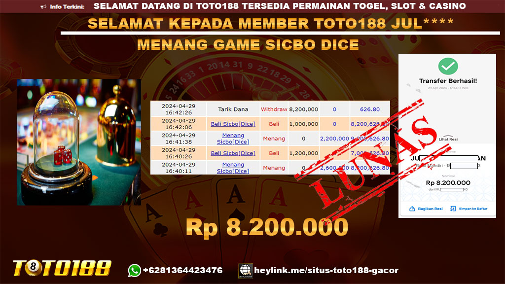 Bukti Jp Kemenangan SIcbo Dice 29 april 2024