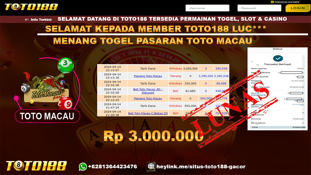 Bukti Jp Kemenangan Togel Pasaran Toto Macau 15 April 2024