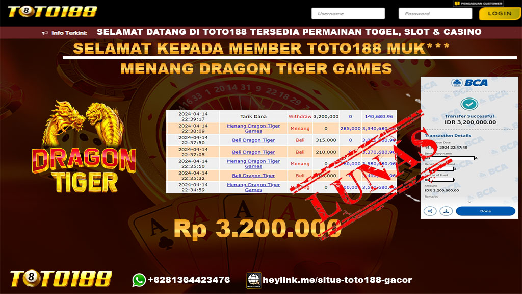 Bukti Jp Kemenangan Dragon Tiger Games 14 April 2024