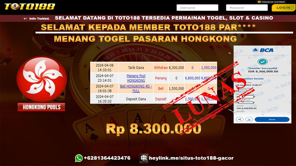 Bukti Jp Kemenangan Togel Pasaran Hongkong 8 April 2024