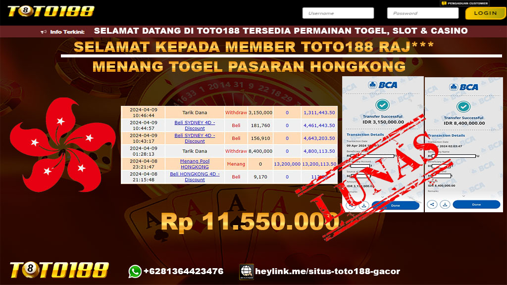 Bukti jp Kemenangan Togel Pasaran Hongkong 09 April 2024