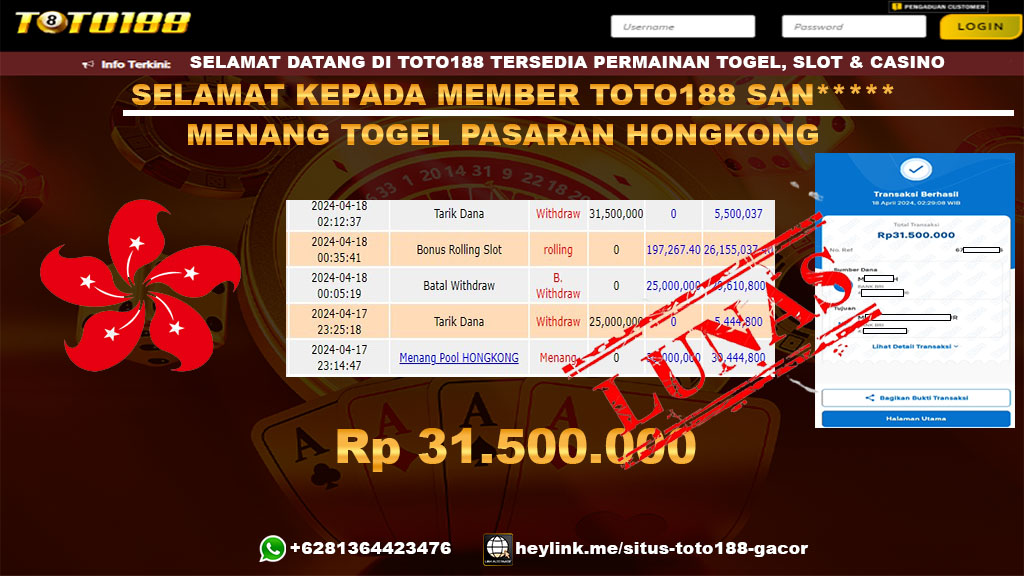 Bukti Jp Kemenangan Togel Pasaran Hongkong 18 April 2024