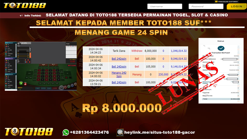 Bukti Jp kemenangan Game 24 Spin 06 April 2024