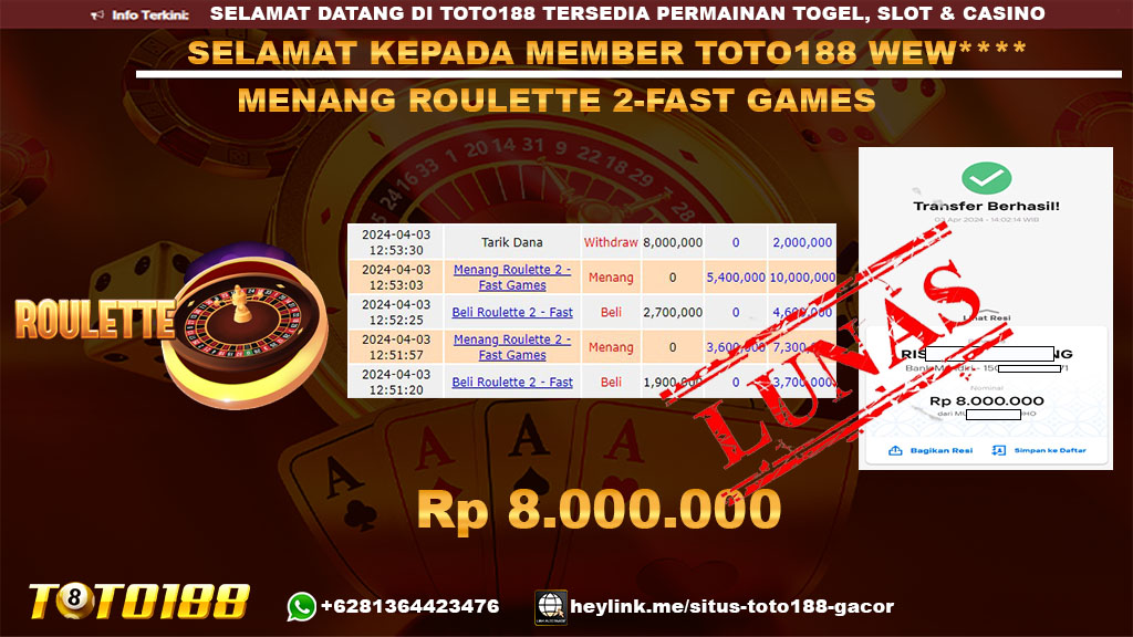 Bukti Jp Kemenangan Roulette 3-Fast Game 03 April 2024