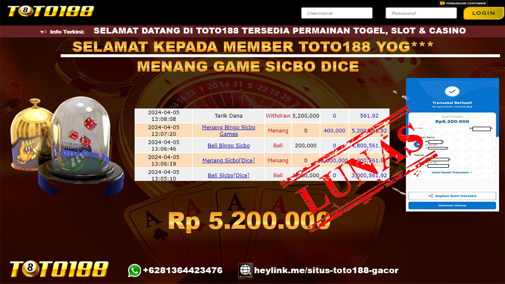 Bukti Jp Kemenangan Game Sicbo Dice 05 April 2024