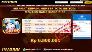 Bukti Jp kemenangan Game Sicbo Dice toto188 06 April 2024