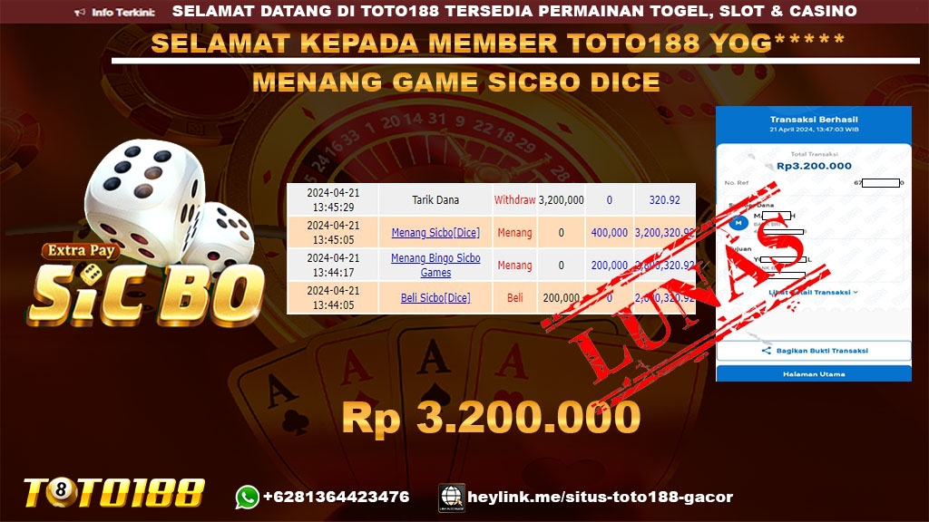 Bukti Jp Kemenangan Sicbo Dice 21 April 2024