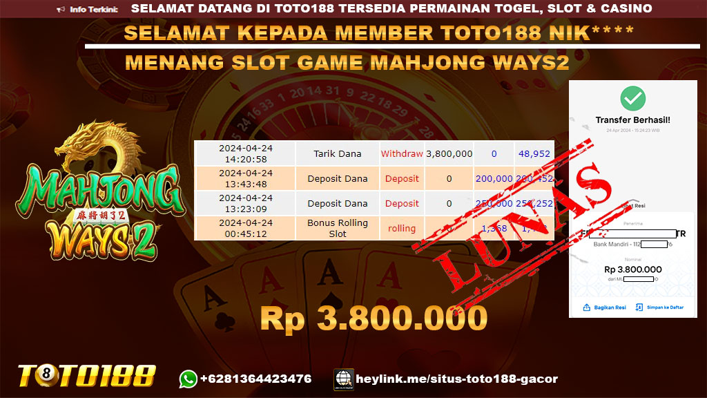 Bukti Jp Kemenangan Mahjong Ways 24 April 2024