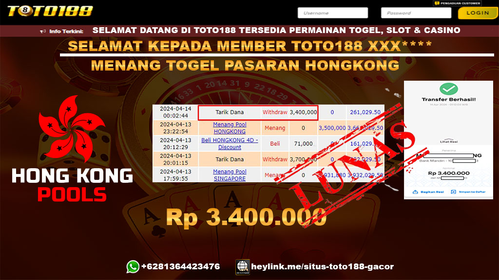 Bukti Jp KEmenangan Togel Pasaran Hongkong 14 april 2024