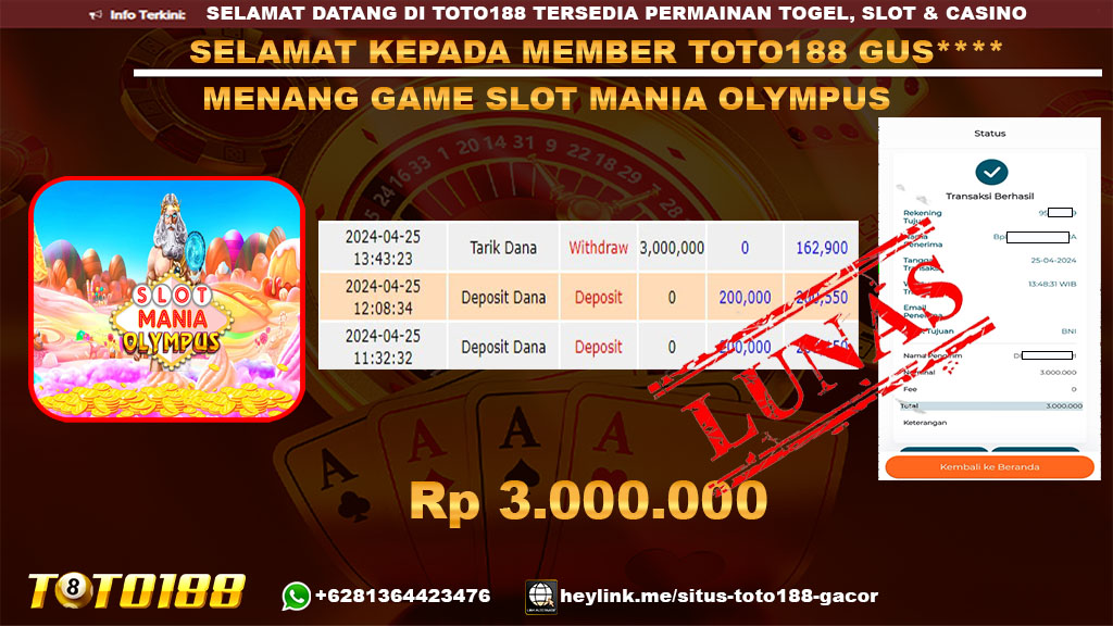 Bukti Jp kemenangan Slot mania olympus 25 april 2024
