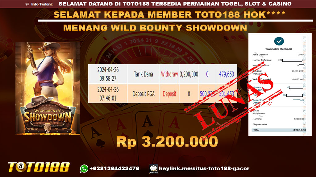 Bukti jp kemenangan wild bounty showdown 26 april 2024