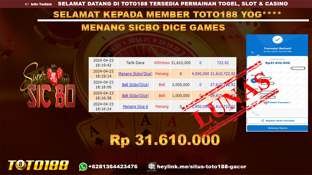 Bukti Jp Kemenangan Sicbo Dice 23 April 2024