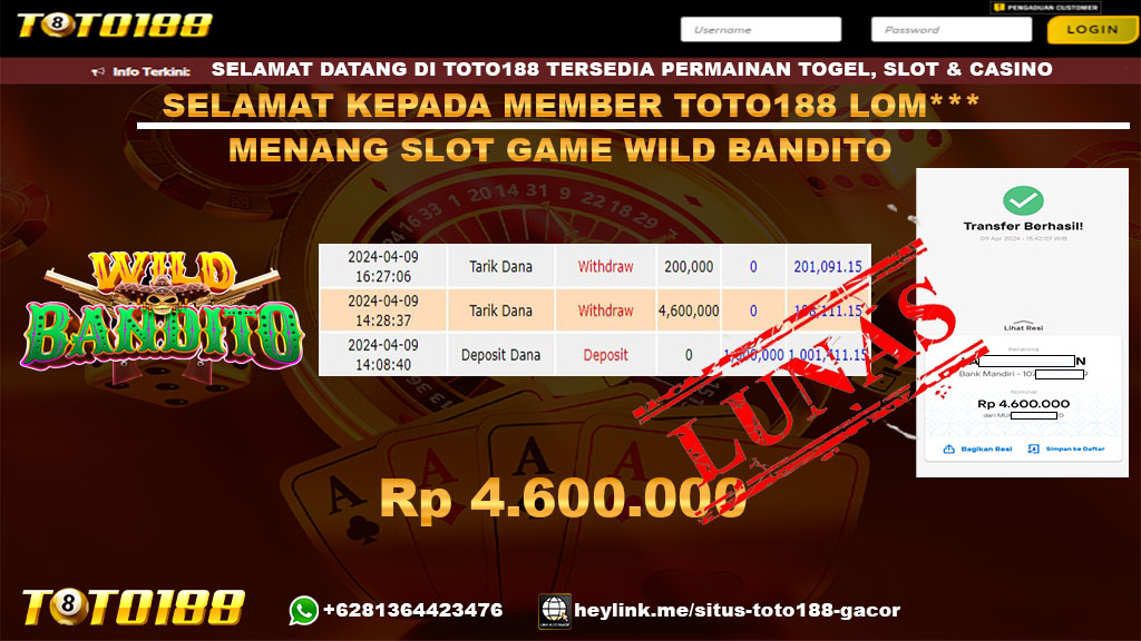 Bukti Jp Kemenangan Wild Bandito 09 April 2024