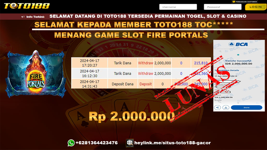 Bukti Jp Kemenangan Tocorrs 17 April 2024
