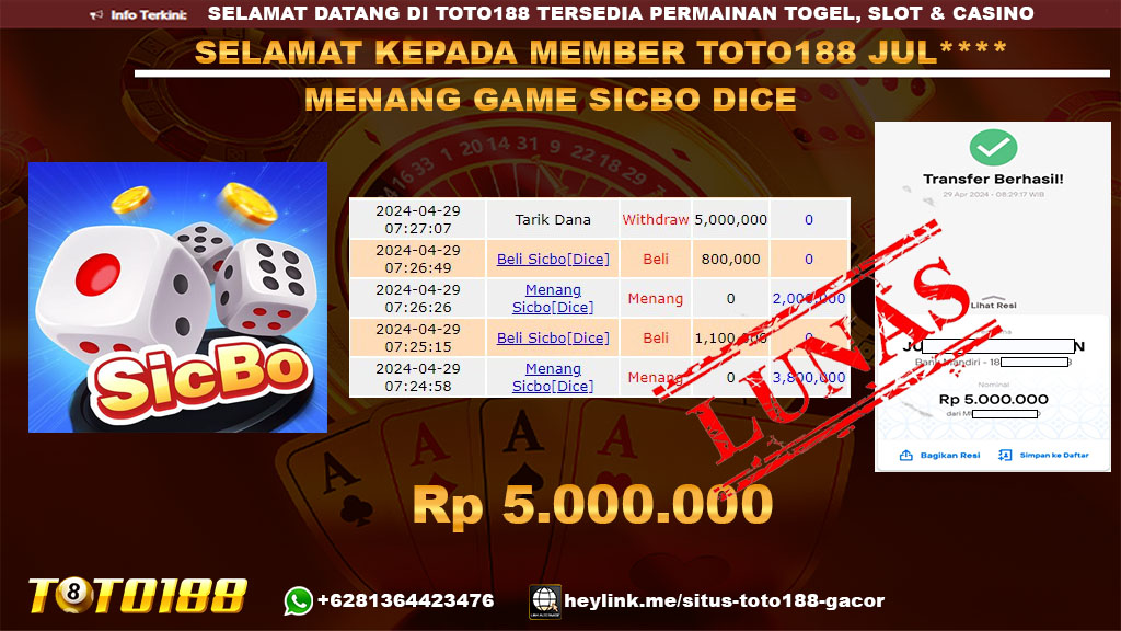 Bukti Jp Kemenangan Sicbo Dice 29 April 2024