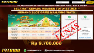Bukti jp kemenangan MAhjong ways toto188 07 april 2024