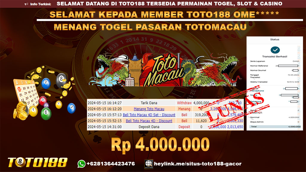 Bukti jp kemenangan togel pasaran totomacau 15 mei 2024