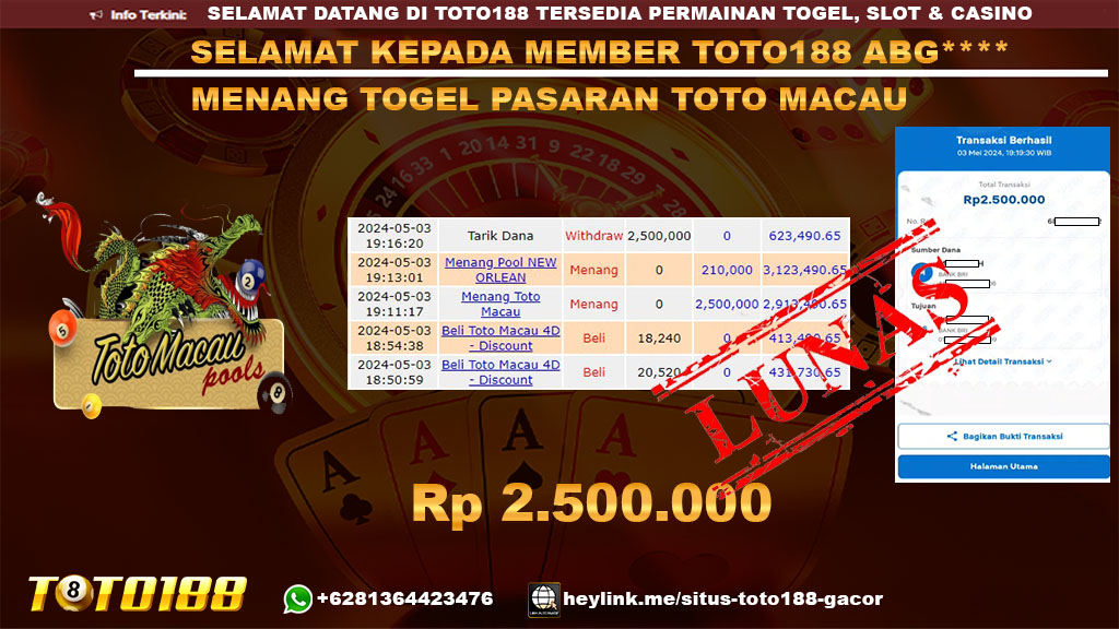 BUKTI JP KEMENANgan togel pasaran toto macau 3 mei 2024