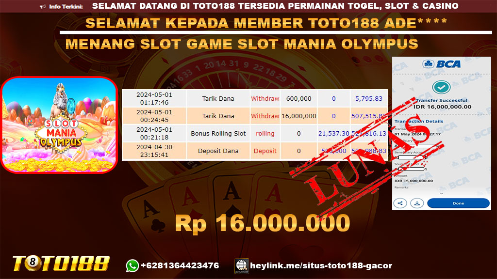 Bukti Jp Kemenangan Slot game slot mania olympus 01 mei 2024