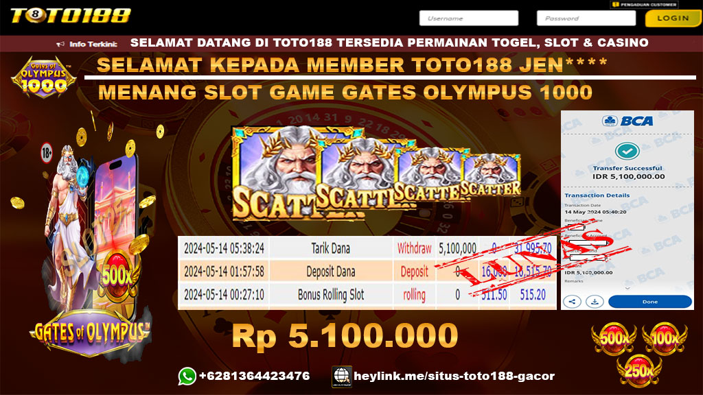 Bukti JP Kemenangan Slot Game Gates Of Olympus 1000 14 Mei 2024