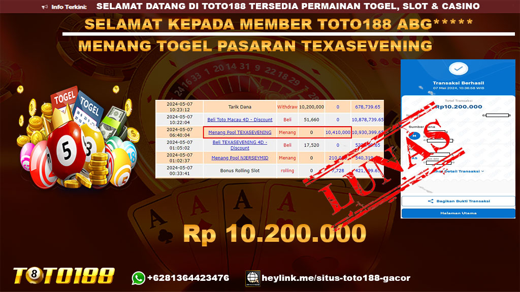 Bukti jp kemenangan togel pasaran texasevening 07 mei 2024