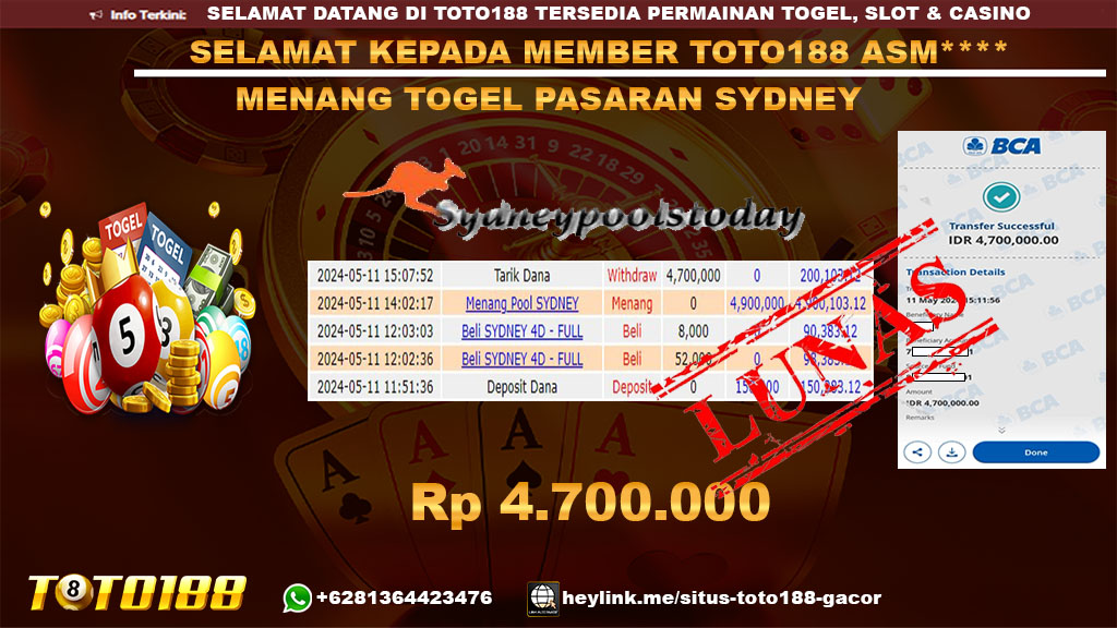 Bukti Jp Kemenangan Togel pasaran Sydney 11 Mei 2024
