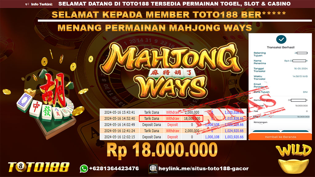 Bukti jp kemenangan permainan slot mahjong ways 16 mei 2024