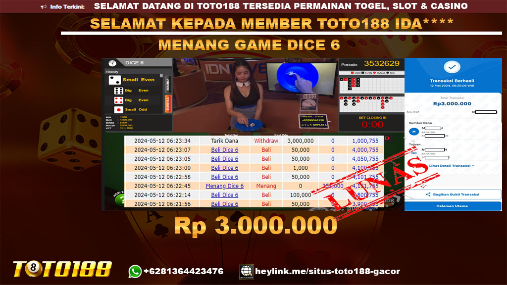 Bukti jp kemenangan Game dice6 12 mei 2024