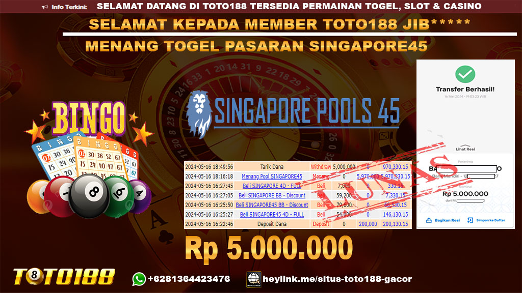 Bukti jp kemenangan togel pasaran singapore45,16 mei 2024