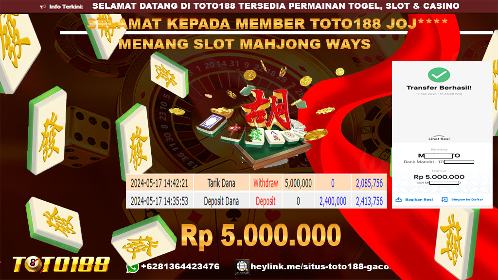 Bukti jp kemenangan slot mahjong ways 17 mei 2024