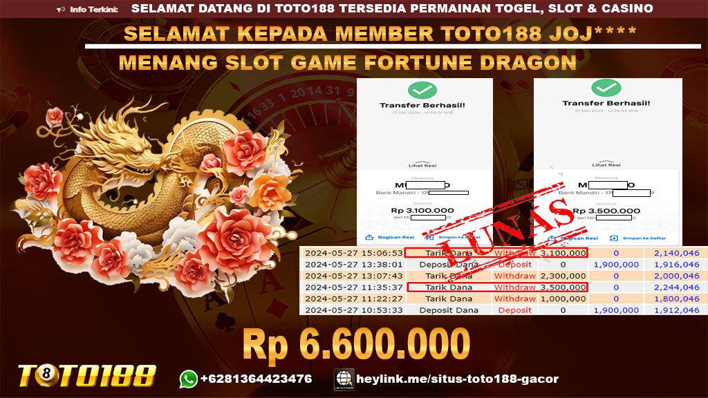 Bukti jp kemenangan slot game fortune dragon 27 mei 2024