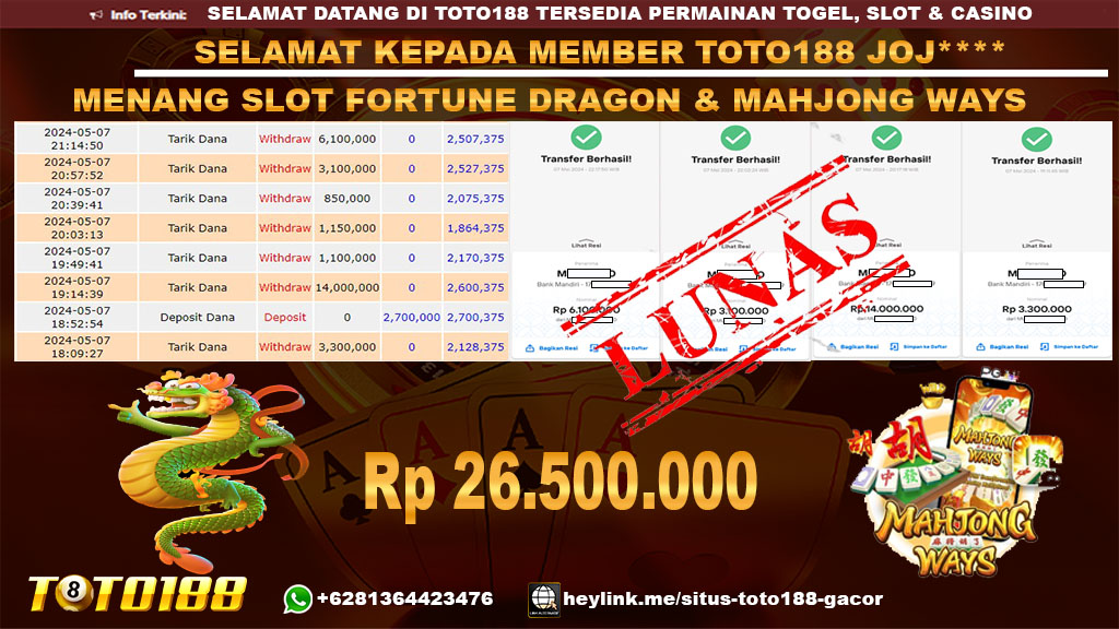 Bukti jp kemenangan Fortune dragon & mahjong ways 7 mei 2024