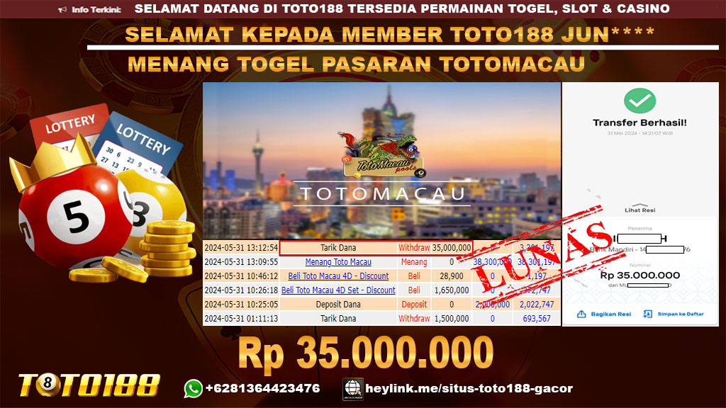Bukti jp kemenangan togel pasaran toto macau 31 mei 2024