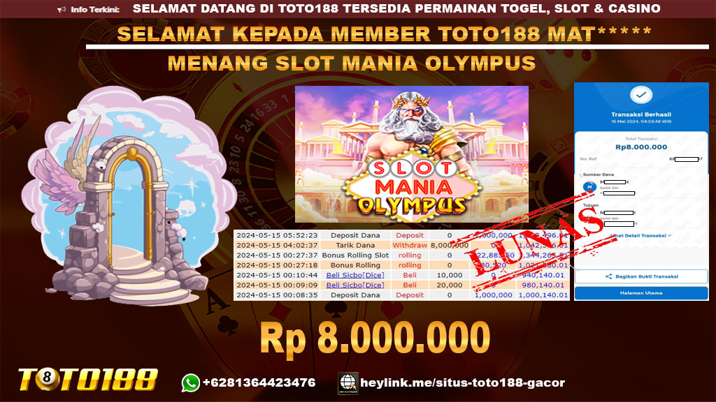 Bukti jp kemenangan slot game mania olympus 15 mei 2024