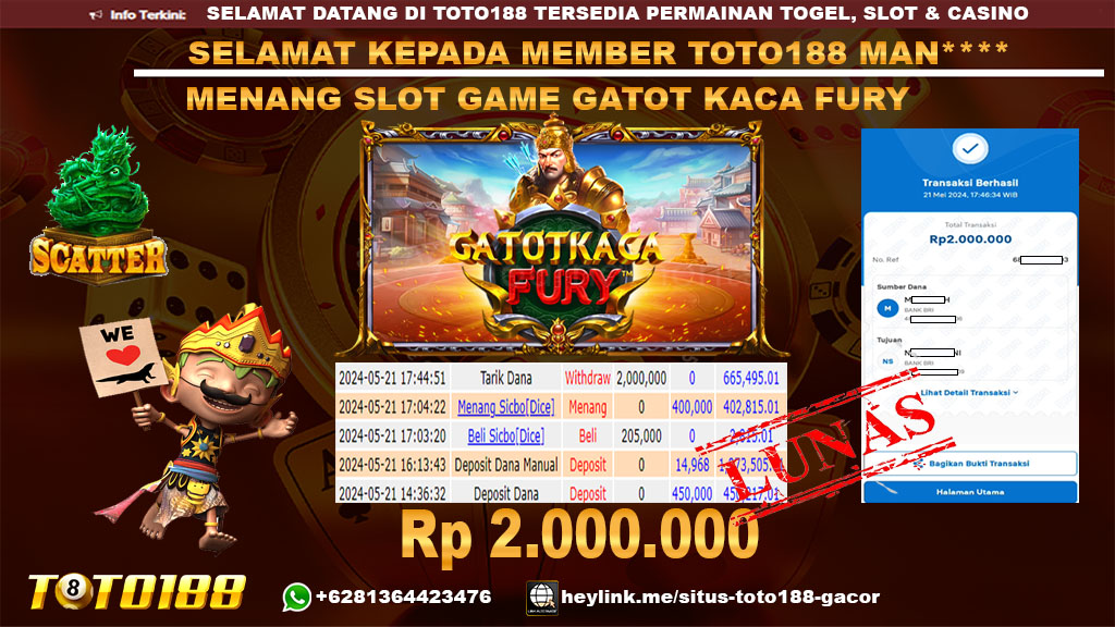 Bukti Jp kemenangan Slot Game Gatot Kaca Fury 21 mei 2024
