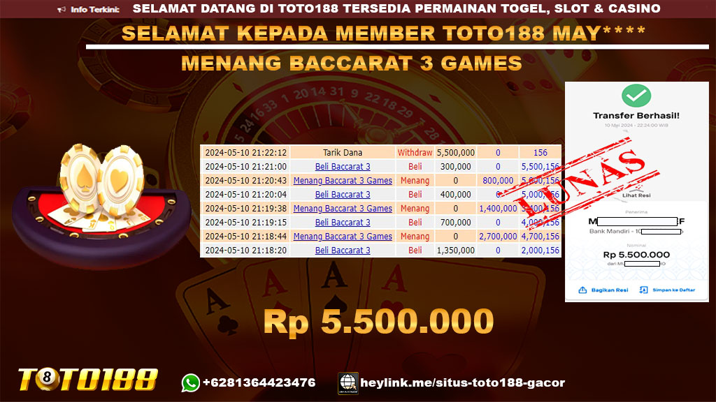 Bukti jp kemenangan Baccarat 3 games 10 mei 2024