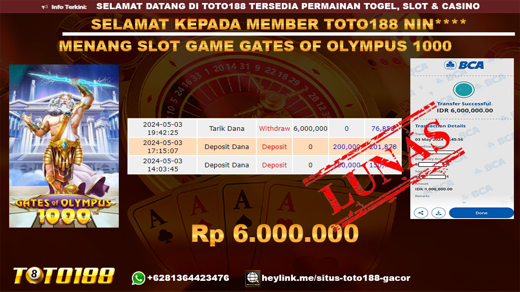 Bukti jp kemenangan gates of olympus 10000 toto188 3 mei 2024