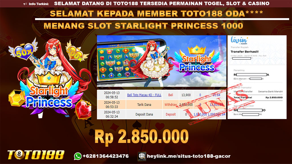 Bukti jp kemenangan slot starlight princess 100 13 mei 2024