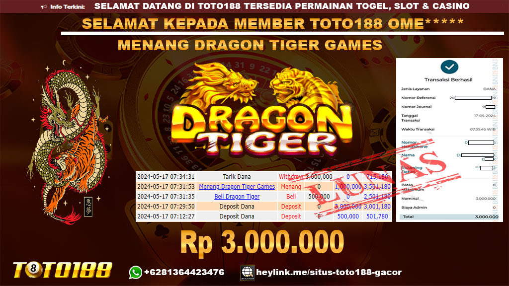 Bukti jp kemenangan dragon tiger games 17 mei 2024