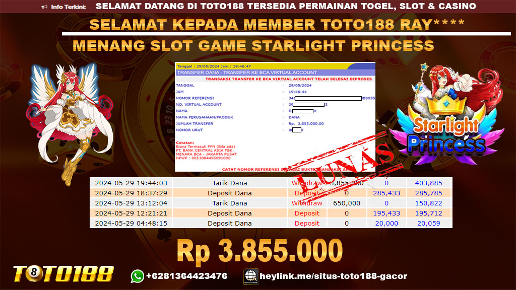 Bukti jp kemenangan slot game starlight princess 29 mei 2024