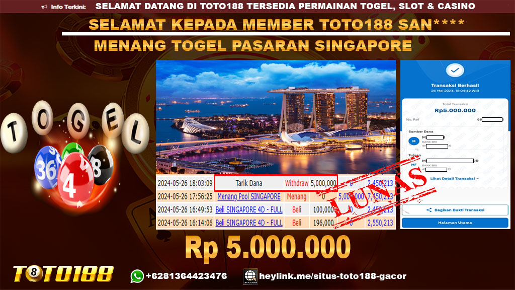 Bukti jp kemenangan togel pasaran singapore 26 mei2024